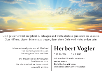 Traueranzeige von Herbert Vogler von Frankenpost