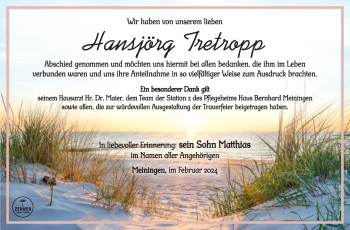 Traueranzeige von Hansjörg Tretropp von Südthüringer Presse