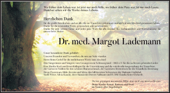Traueranzeige von Margot Lademann von Südthüringer Presse