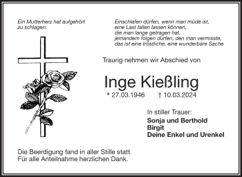 Traueranzeige von Inge Kießling von Frankenpost