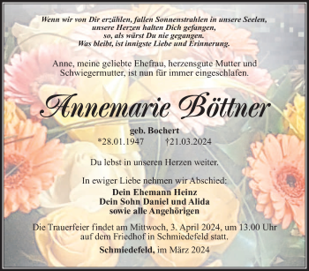 Traueranzeige von Annemarie Böttner von Südthüringer Presse