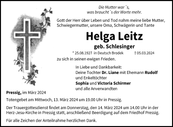 Traueranzeige von Helga Leitz von Neue Presse Coburg