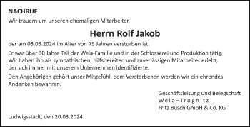 Traueranzeige von Rolf Jakob von Neue Presse Coburg