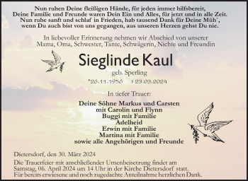 Traueranzeige von Sieglinde Kaul von Neue Presse Coburg