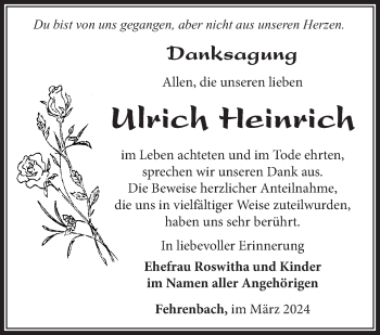 Traueranzeige von Ulrich Heinrich von Südthüringer Presse