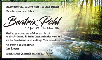 Traueranzeige von Beartix Pohl von Südthüringer Presse