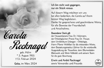 Traueranzeige von Carola r Recknagel von Südthüringer Presse