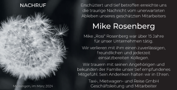 Traueranzeige von Mike Rosenberg von Südthüringer Presse