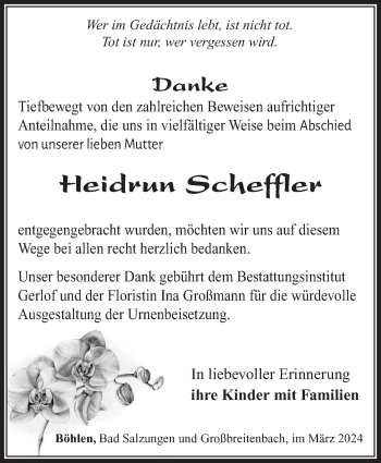 Traueranzeige von Heidrun Scheffler von Südthüringer Presse