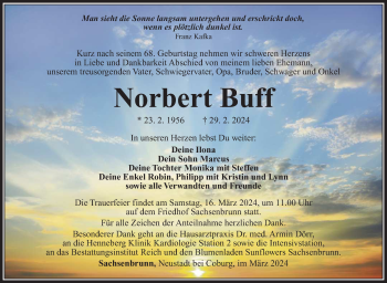 Traueranzeige von Norbert Buff von Südthüringer Presse