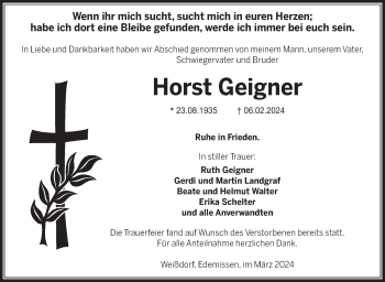 Traueranzeige von Horst Geigner von Frankenpost