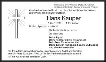 Traueranzeige von Hans Kauper von Frankenpost