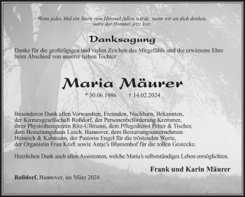 Traueranzeige von Maria Mäurer von Südthüringer Presse