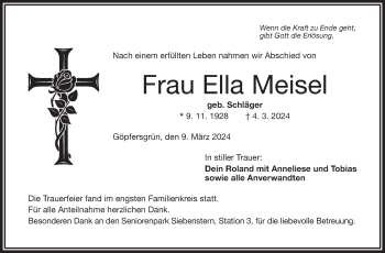 Traueranzeige von Ella Meisel von Frankenpost