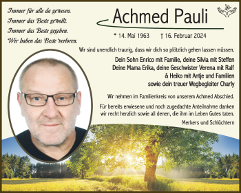 Traueranzeige von Achmed Pauli von Südthüringer Presse