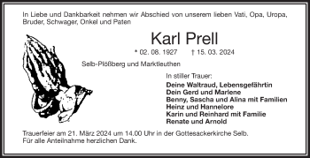 Traueranzeige von Karl Prell von Frankenpost