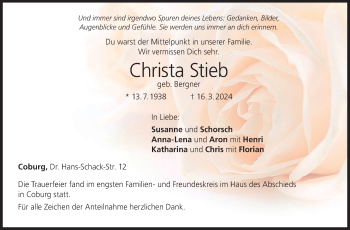Traueranzeige von Christa Stieb von Neue Presse Coburg