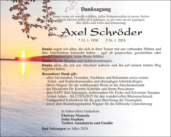 Traueranzeige von Axel Schröder von Südthüringer Presse