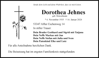 Traueranzeige von Dorothea Jehnes von Frankenpost