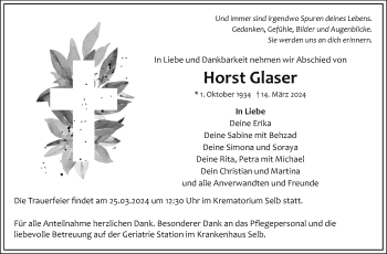 Traueranzeige von Horst Glaser von Frankenpost