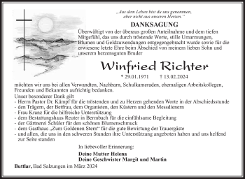 Traueranzeige von Winfried Richter von Südthüringer Presse
