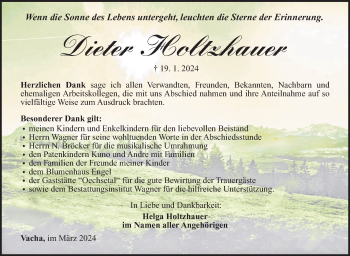 Traueranzeige von Dieter Holtzhauer von Südthüringer Presse