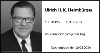 Traueranzeige von Ulrich Heimbürger von Neue Presse Coburg