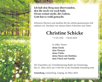 Traueranzeige von Christine Schicke von Südthüringer Presse