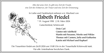 Traueranzeige von Elsbeth Friedel von Frankenpost