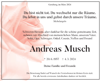 Traueranzeige von Andreas Musch von Südthüringer Presse