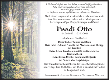 Traueranzeige von Fredi Otto von Südthüringer Presse