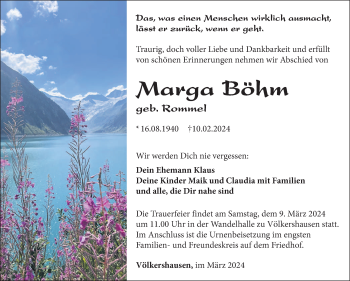Traueranzeige von Marga Böhm von Südthüringer Presse