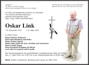 Traueranzeige von Oskar Link von Südthüringer Presse