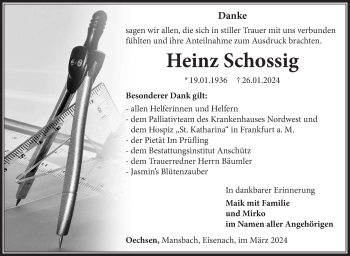 Traueranzeige von Heinz Schossig von Südthüringer Presse