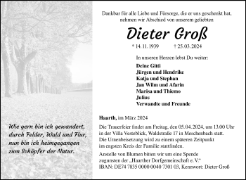 Traueranzeige von Dieter Groß von Neue Presse Coburg