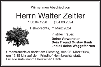 Traueranzeige von Walter Zeitler von Frankenpost