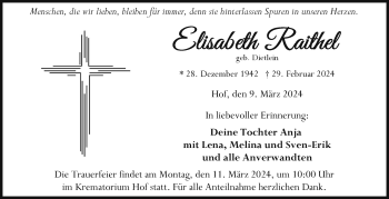 Traueranzeige von Elisabeth Raithel von Frankenpost