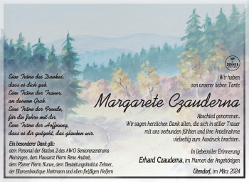 Traueranzeige von Margarete Czauderna von Südthüringer Presse