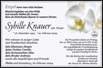 Traueranzeige von Sybille Knauer von Südthüringer Presse