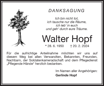 Traueranzeige von Walter Hopf von Frankenpost