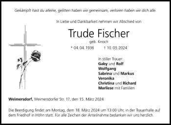 Traueranzeige von Trude Fischer von Neue Presse Coburg