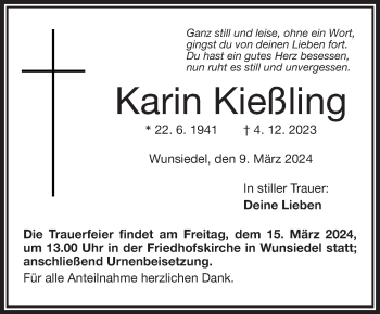 Traueranzeige von Karin Kießling von Frankenpost