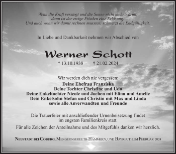 Traueranzeige von Werner Schott von Südthüringer Presse