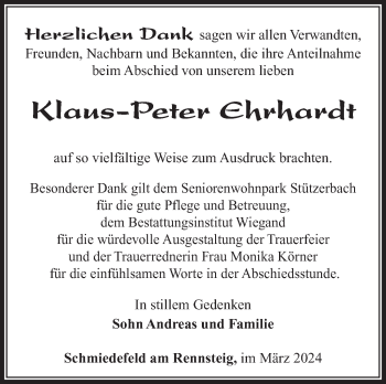 Traueranzeige von Ehrhardt Klaus-Peter von Südthüringer Presse