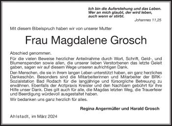 Traueranzeige von Magdalene Grosch von Neue Presse Coburg