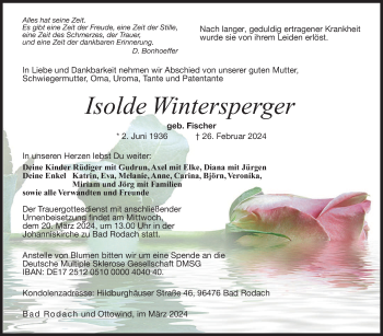 Traueranzeige von Isolde Wintersperger von Neue Presse Coburg