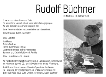 Traueranzeige von Rudolf Büchner von Neue Presse Coburg
