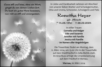 Traueranzeige von Roswitha Heyer von Südthüringer Presse