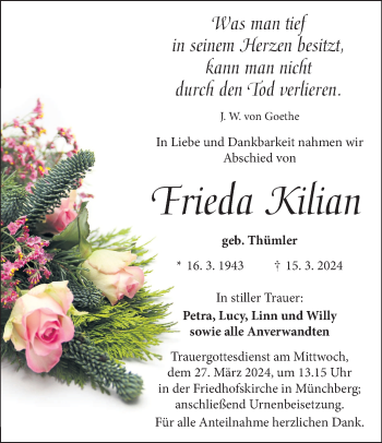 Traueranzeige von Frieda Kilian von Frankenpost