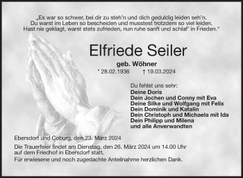 Traueranzeige von Elfriede Seiler von Neue Presse Coburg